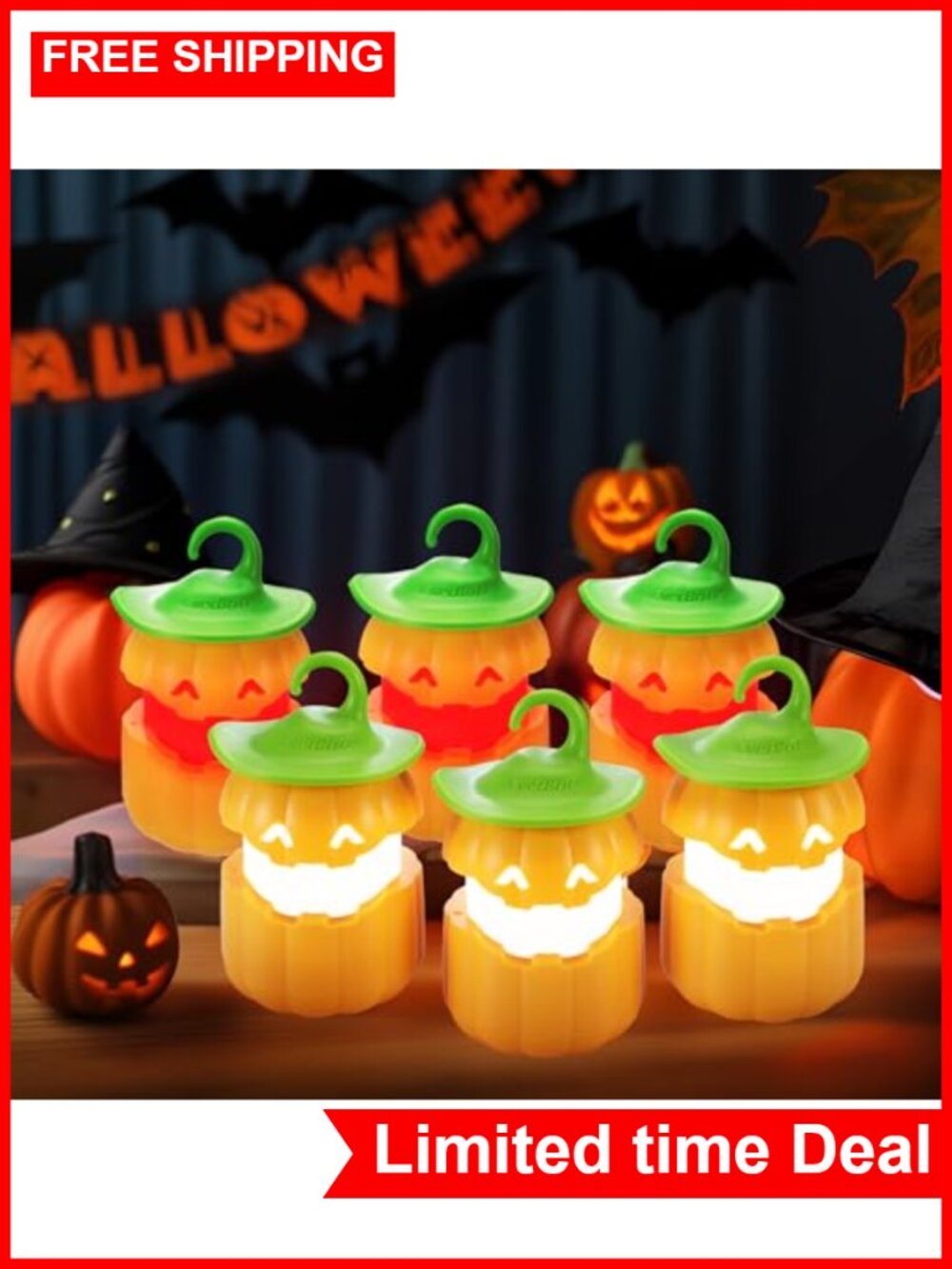 Collapsible Light Up Halloween Lanterns Set of 6, LED Battery Powered